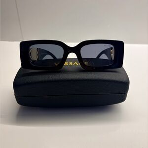 Versace Women’s Black Rectangular Sunglasses with Dark Lenses